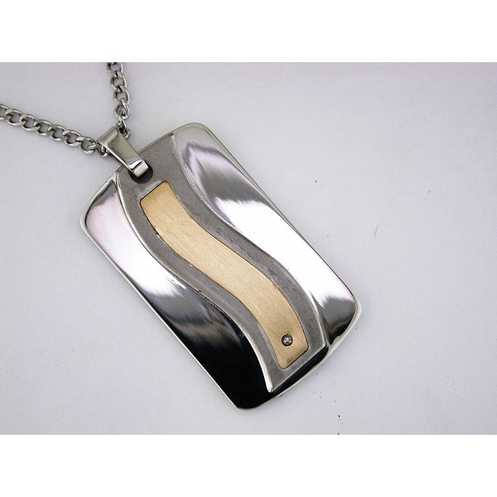 Stainless Steel and 14K Yellow Gold Inlay Pendant with Flush-Set Round Diamond - 0.05 Carat Total Diamond Weight - Royal Jewelry