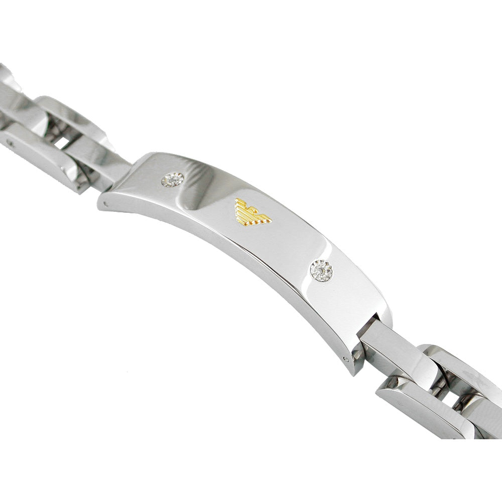Stainless Steel and 14K Yellow Gold Link Bracelet with Bezel-Set Round Diamonds - 0.02 Carat Total Diamond Weight - Royal Jewelry