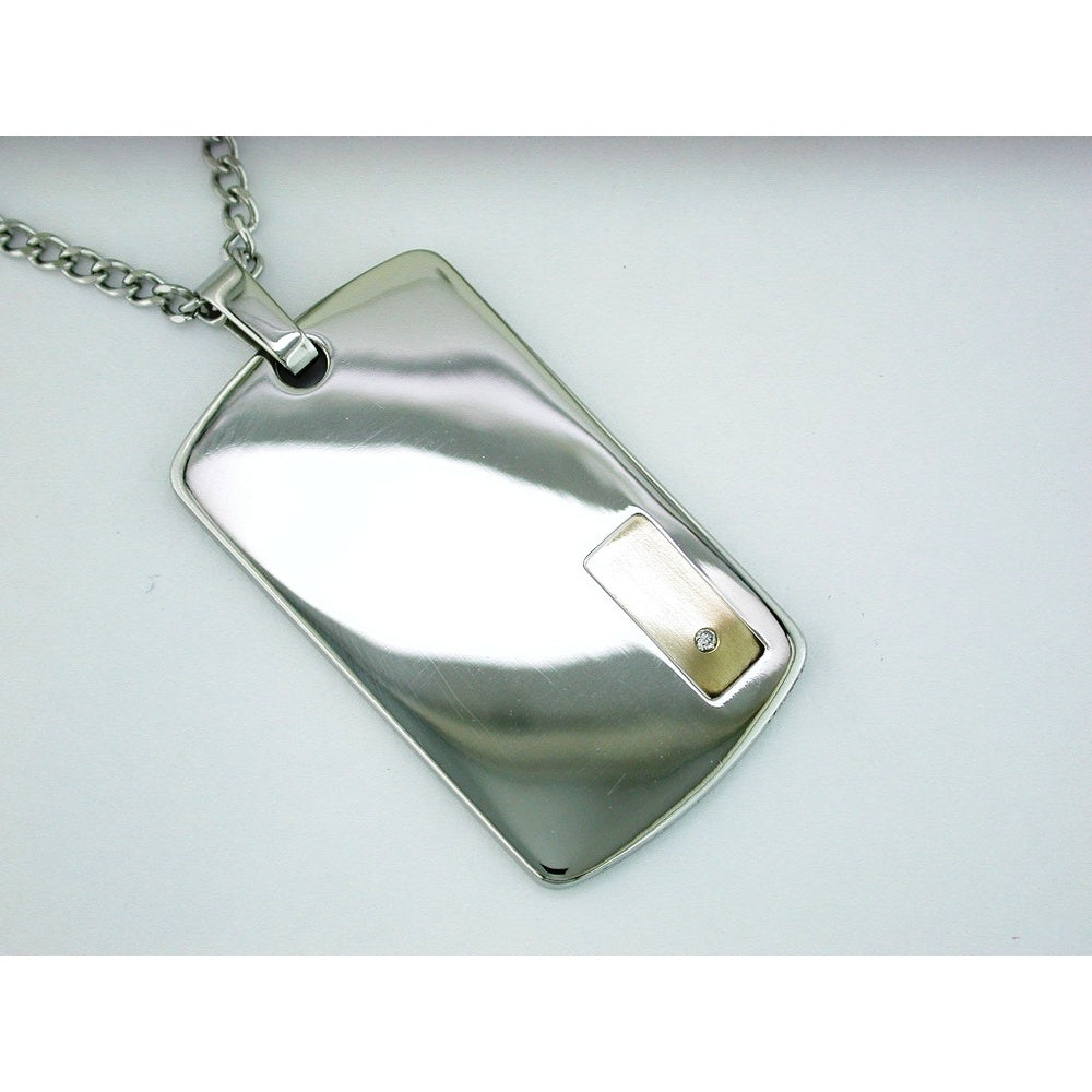 Stainless Steel and 14K Yellow Gold Pendant with Flush-Set Round Diamond - 0.04 Carat Total Diamond Weight - Royal Jewelry