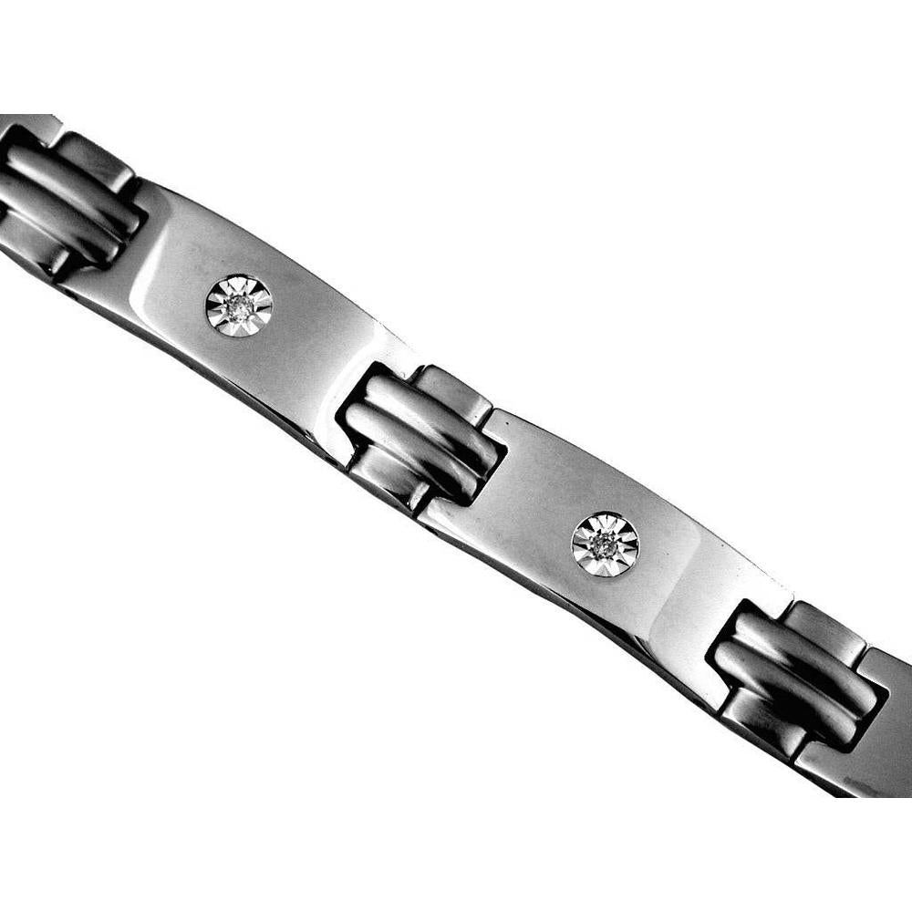 Stainless Steel Contemporary Bracelet with Starburst-Set Round Diamond Accent - 0.15 Carat Total Diamond Weight - Royal Jewelry