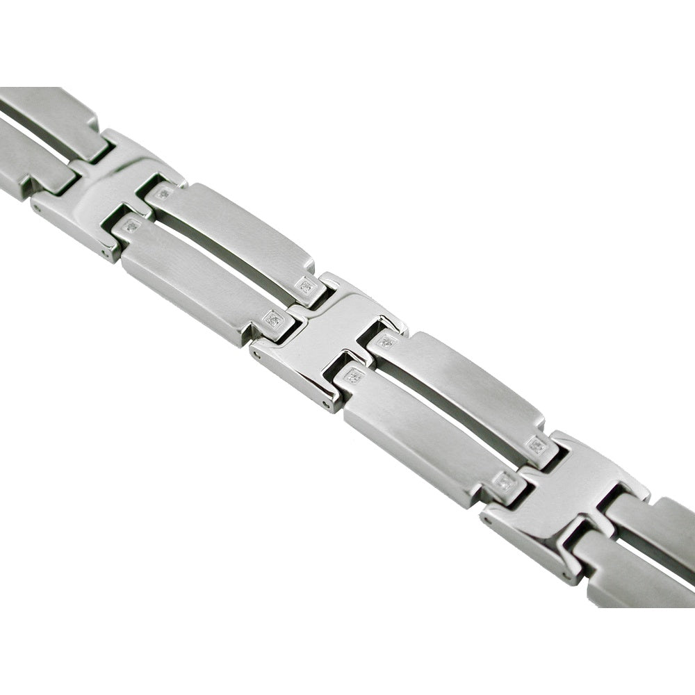 Stainless Steel Contemporary Geometric Fancy Link Bracelet with Round-Cut Diamonds - 0.05 Carat Total Diamond Weight - Royal Jewelry