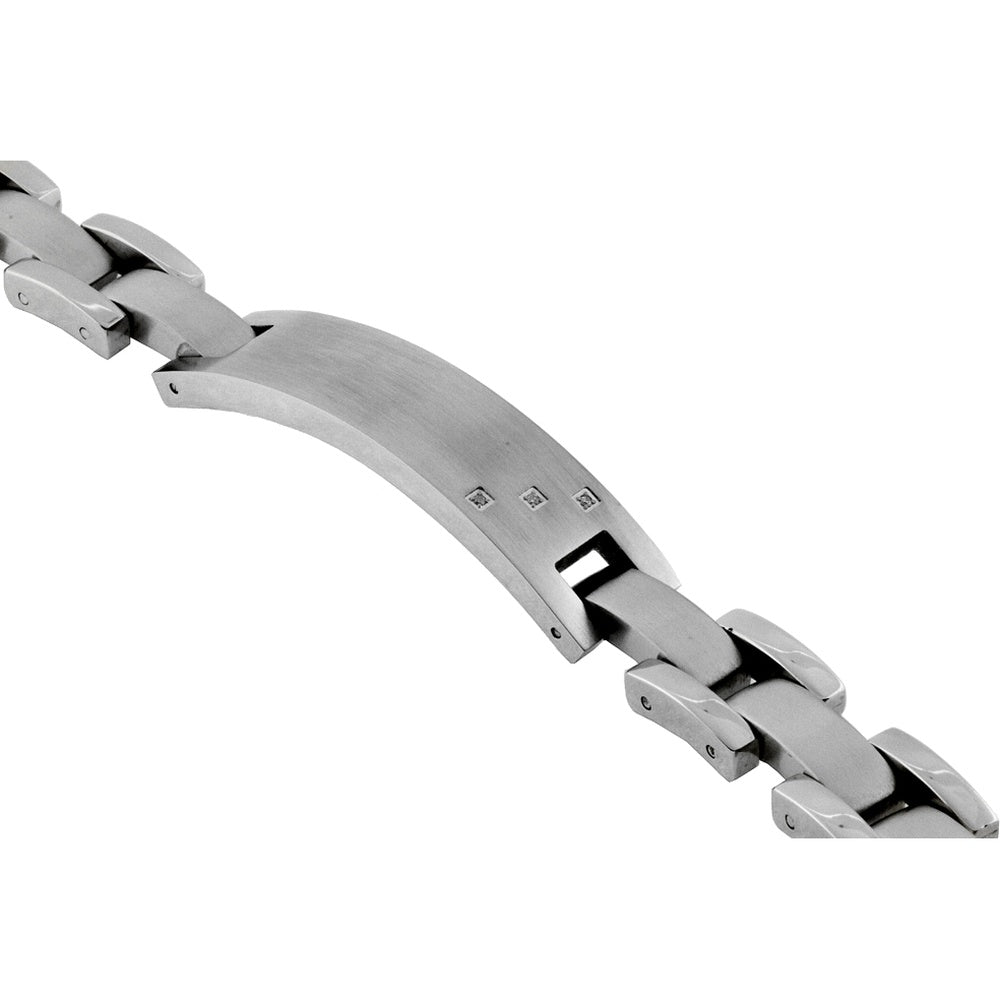 Stainless Steel Curved Link Bracelet with Flush-Set Round Diamonds - 0.02 Carat Total Diamond Weight - Royal Jewelry
