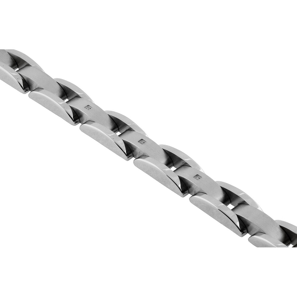 Stainless Steel Fancy Link Bracelet with Brilliant Round Diamonds - 0.02 Carat Total Diamond Weight - Royal Jewelry