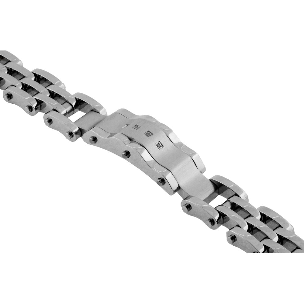 Stainless Steel Fancy Link Bracelet with Flush-Set Round Diamonds - 0.03 Carat Total Diamond Weight - Royal Jewelry