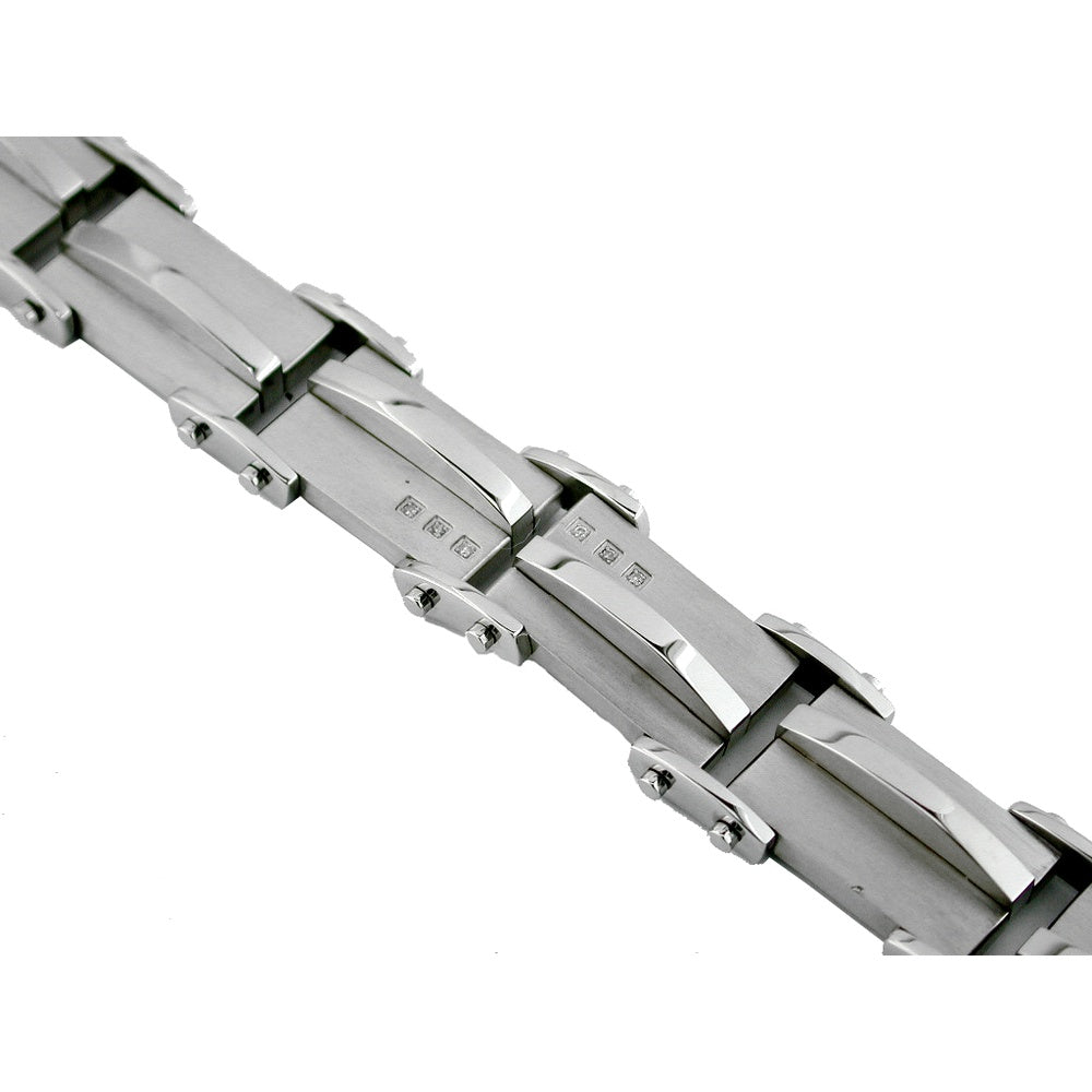 Stainless Steel Geometric Link Bracelet with Prong Set Round Diamonds - 0.04 Carat Total Diamond Weight - Royal Jewelry