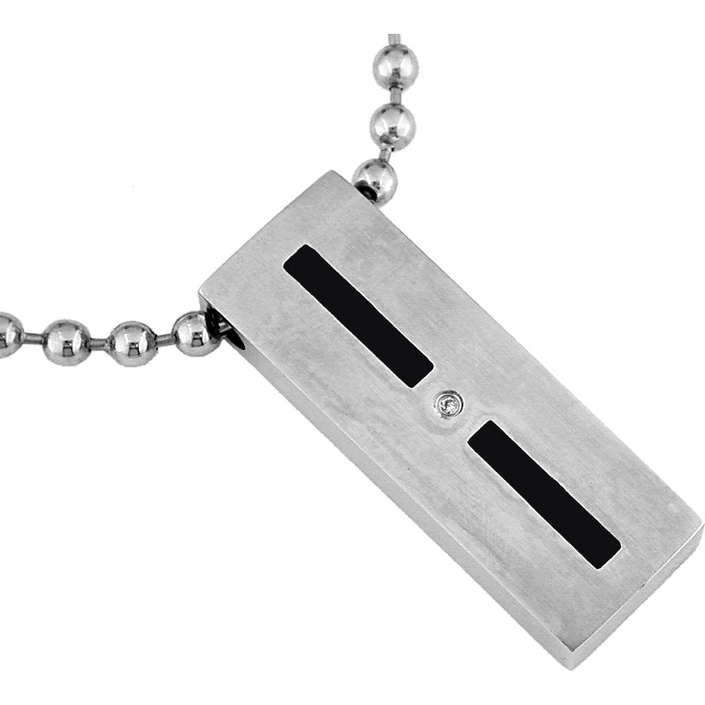 Stainless Steel Geometric Pendant with Flush-Set Round Diamond and Black Onyx Inlays - 0.01 Carat Total Diamond Weight - Royal Jewelry