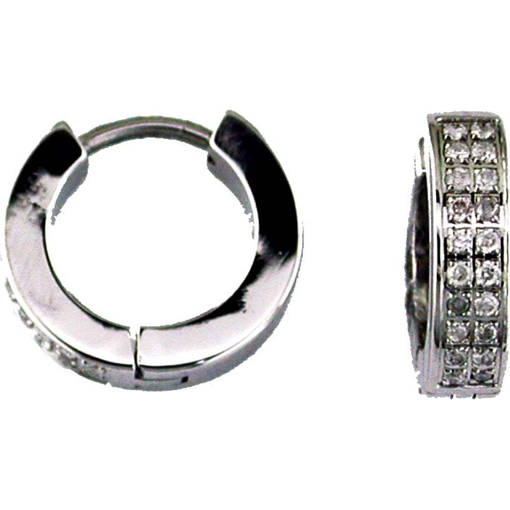 Stainless Steel Huggie Earrings with Round Diamonds - 0.20 Carat Total Diamond Weight - Royal Jewelry