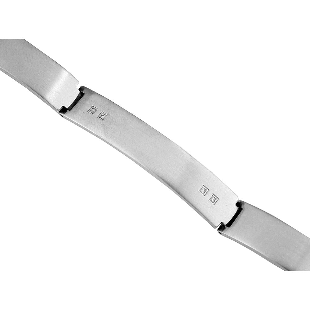Stainless Steel Link Bracelet with Brushed Finish and Round Cut Diamonds - 0.05 Carat Total Diamond Weight - Royal Jewelry