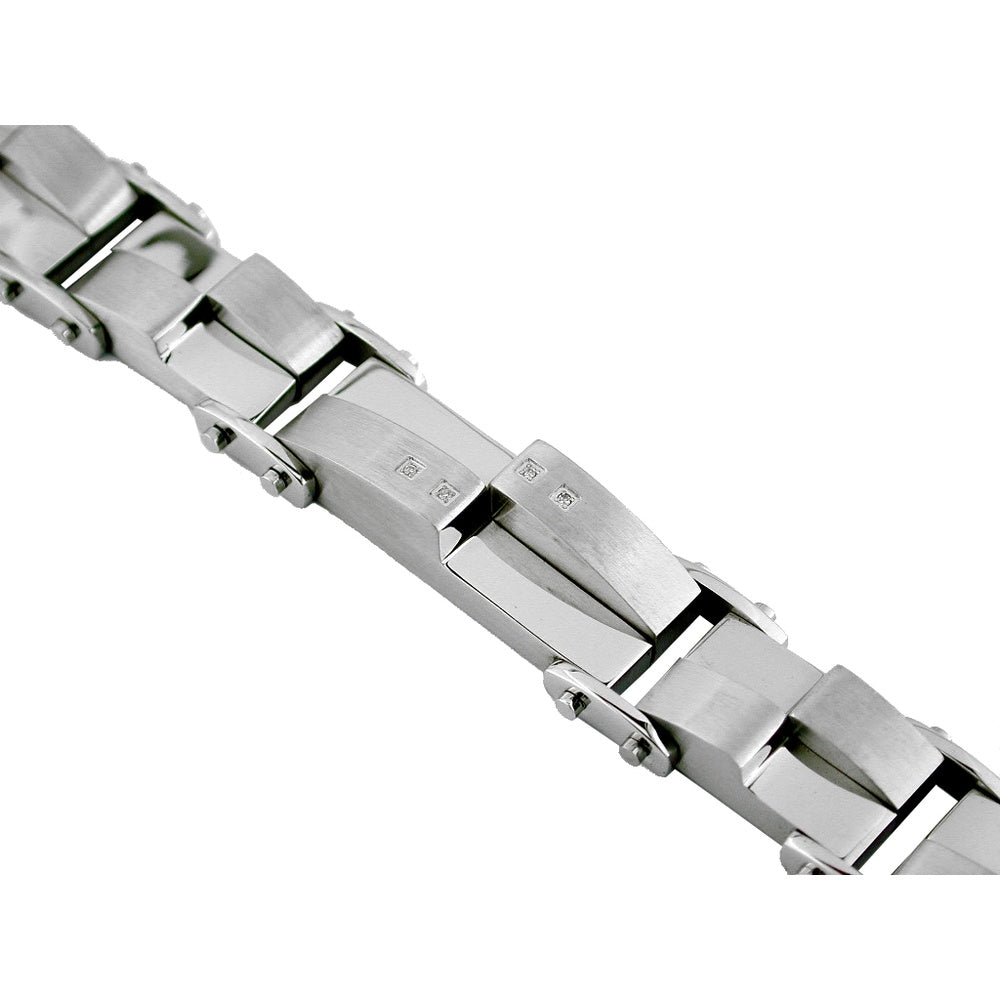 Stainless Steel Link Bracelet with Brushed Finish and Round Diamond Accents - 0.03 Carat Total Diamond Weight - Royal Jewelry