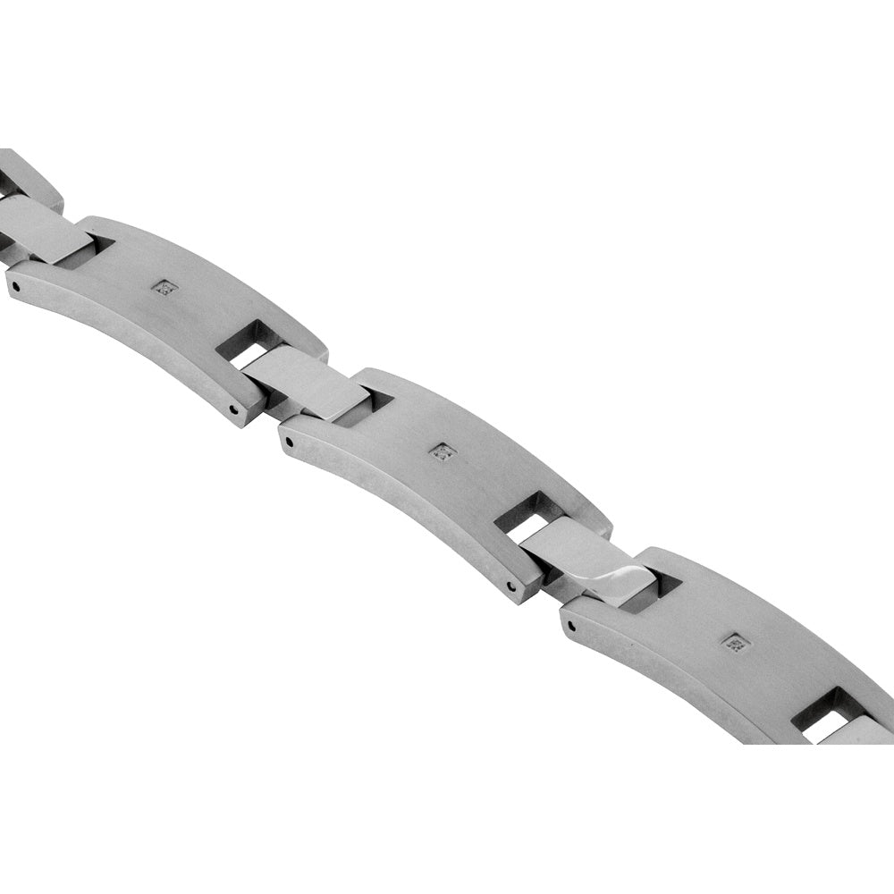 Stainless Steel Link Bracelet with Prong Set Round Diamonds - 0.03 Carat Total Diamond Weight - Royal Jewelry