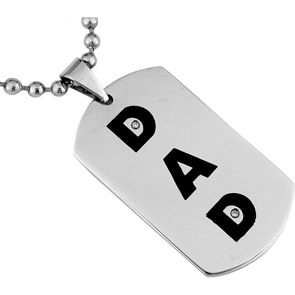Stainless Steel Men's Dog Tag Pendant with Flush-Set Round Diamonds - 0.02 Carat Total Diamond Weight - Royal Jewelry