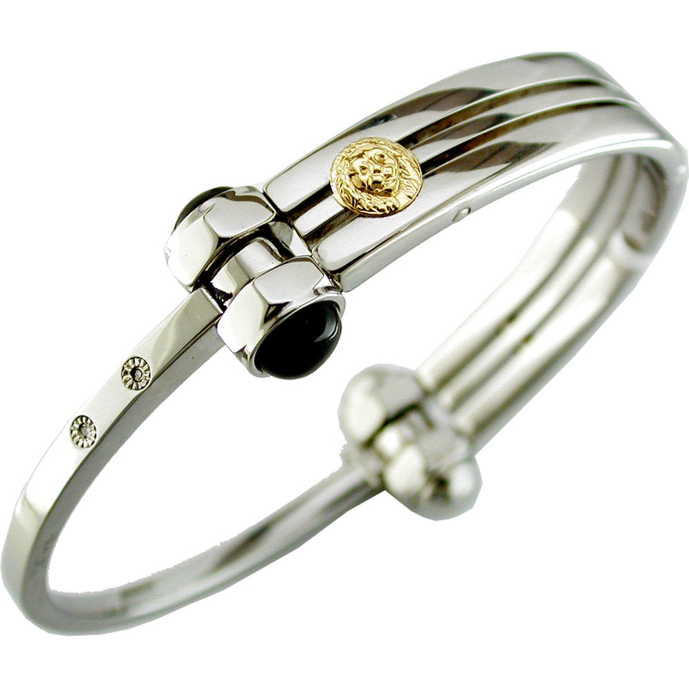 Stainless Steel Open Bangle Bracelet with 14K Gold Accent and Round Diamond - 0.02 Carat Total Diamond Weight - Royal Jewelry