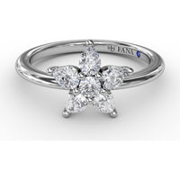 Star Motif Ring with Prong Set Round and Pear Diamonds by Fana - 0.47 Carat Total Diamond Weight