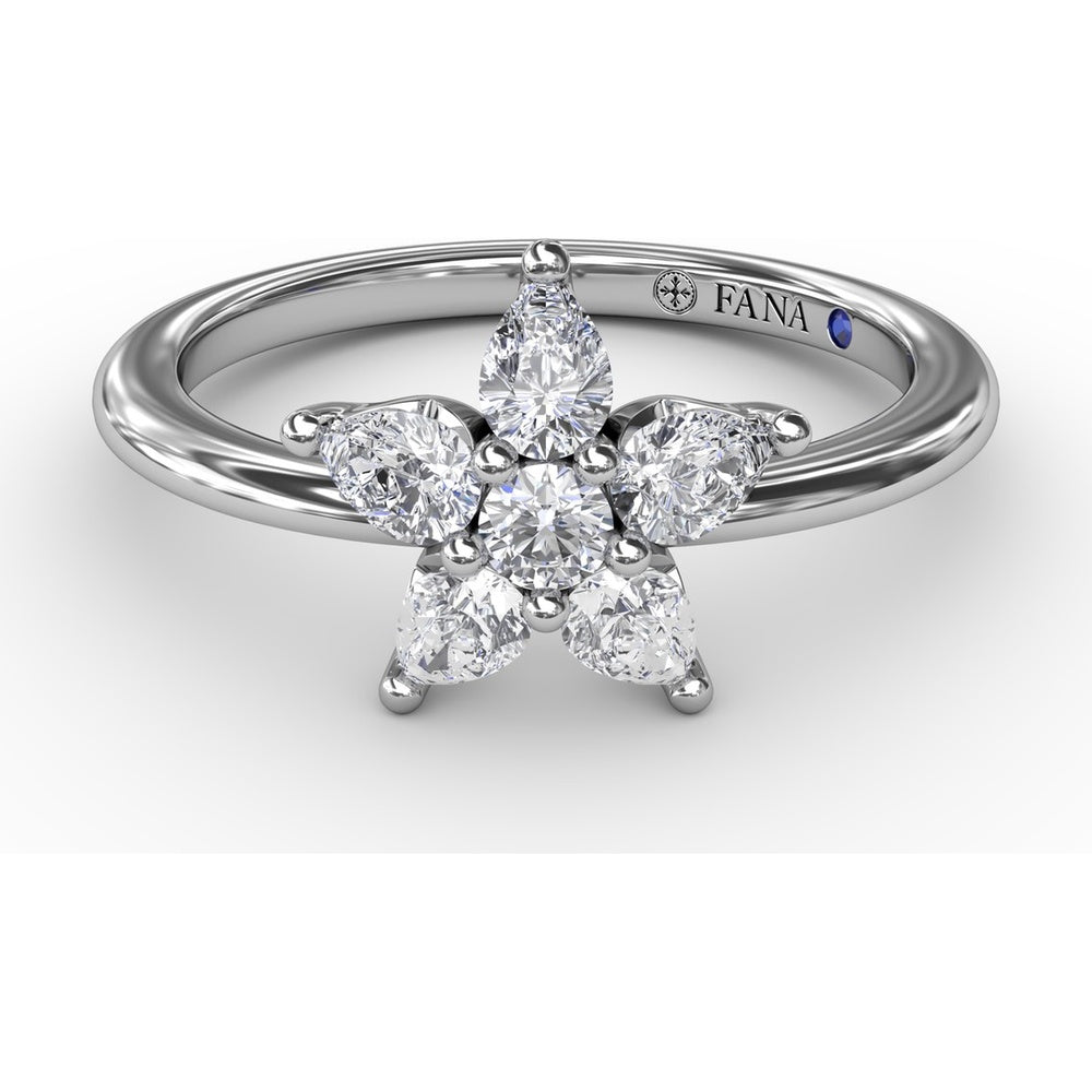 Star Motif Ring with Prong Set Round and Pear Diamonds by Fana - 0.47 Carat Total Diamond Weight
