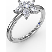 Star Motif Ring with Prong Set Round and Pear Diamonds by Fana - 0.47 Carat Total Diamond Weight