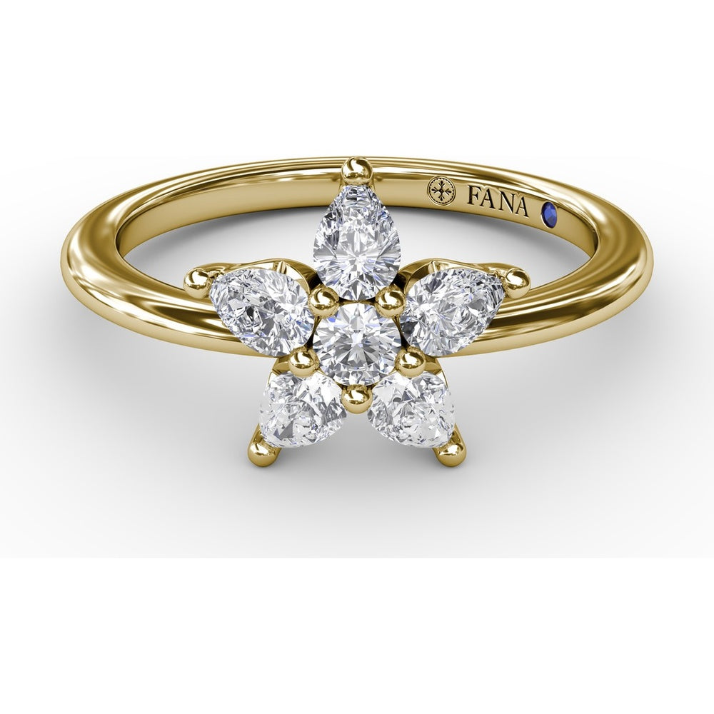 Star Motif Ring with Prong Set Round and Pear Diamonds by Fana - 0.47 Carat Total Diamond Weight