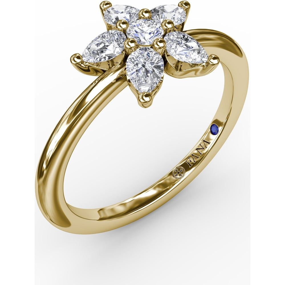 Star Motif Ring with Prong Set Round and Pear Diamonds by Fana - 0.47 Carat Total Diamond Weight
