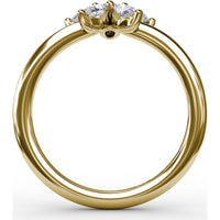 Star Motif Ring with Prong Set Round and Pear Diamonds by Fana - 0.47 Carat Total Diamond Weight