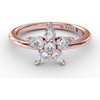 Star Motif Ring with Prong Set Round and Pear Diamonds by Fana - 0.47 Carat Total Diamond Weight