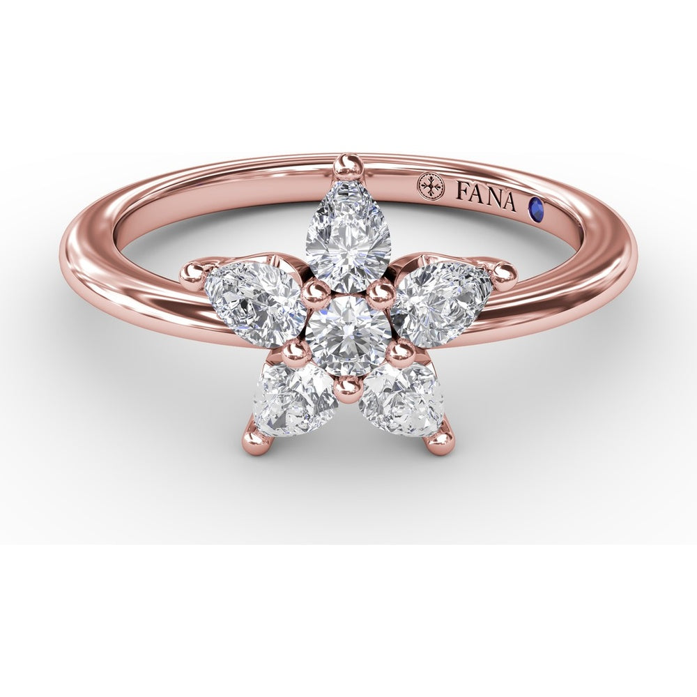 Star Motif Ring with Prong Set Round and Pear Diamonds by Fana - 0.47 Carat Total Diamond Weight