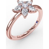 Star Motif Ring with Prong Set Round and Pear Diamonds by Fana - 0.47 Carat Total Diamond Weight