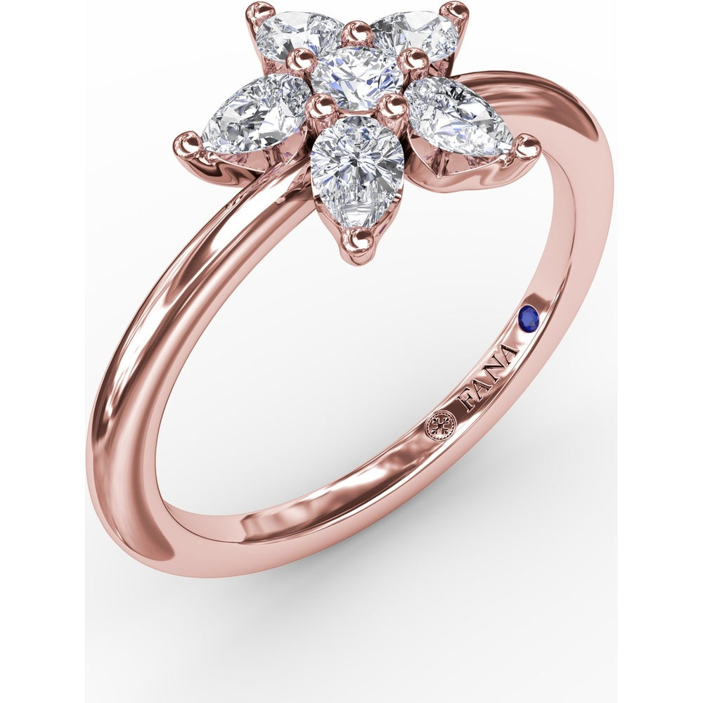 Star Motif Ring with Prong Set Round and Pear Diamonds by Fana - 0.47 Carat Total Diamond Weight