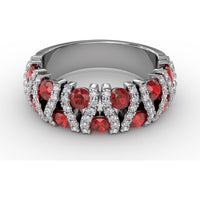 Statement Band with Prong-Set Round Rubies and Pavé Diamond Accents by Fana - 1.85 Carat Total Gemstone Weight