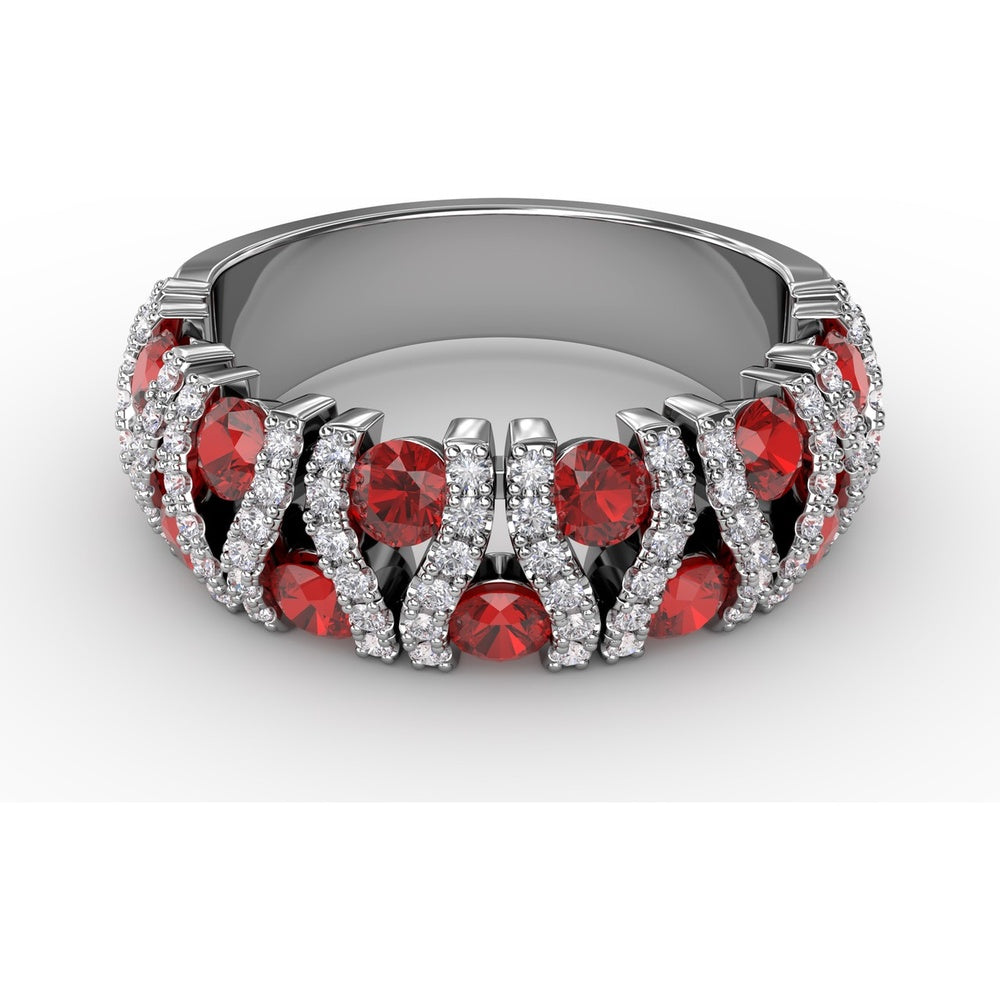 Statement Band with Prong-Set Round Rubies and Pavé Diamond Accents by Fana - 1.85 Carat Total Gemstone Weight