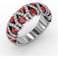 Statement Band with Prong-Set Round Rubies and Pavé Diamond Accents by Fana - 1.85 Carat Total Gemstone Weight