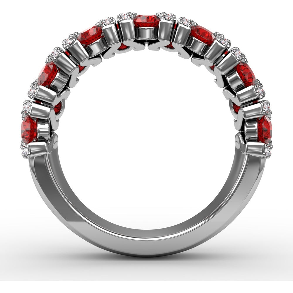 Statement Band with Prong-Set Round Rubies and Pavé Diamond Accents by Fana - 1.85 Carat Total Gemstone Weight