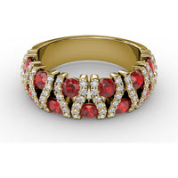 Statement Band with Prong-Set Round Rubies and Pavé Diamond Accents by Fana - 1.85 Carat Total Gemstone Weight