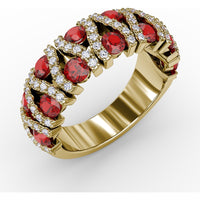 Statement Band with Prong-Set Round Rubies and Pavé Diamond Accents by Fana - 1.85 Carat Total Gemstone Weight