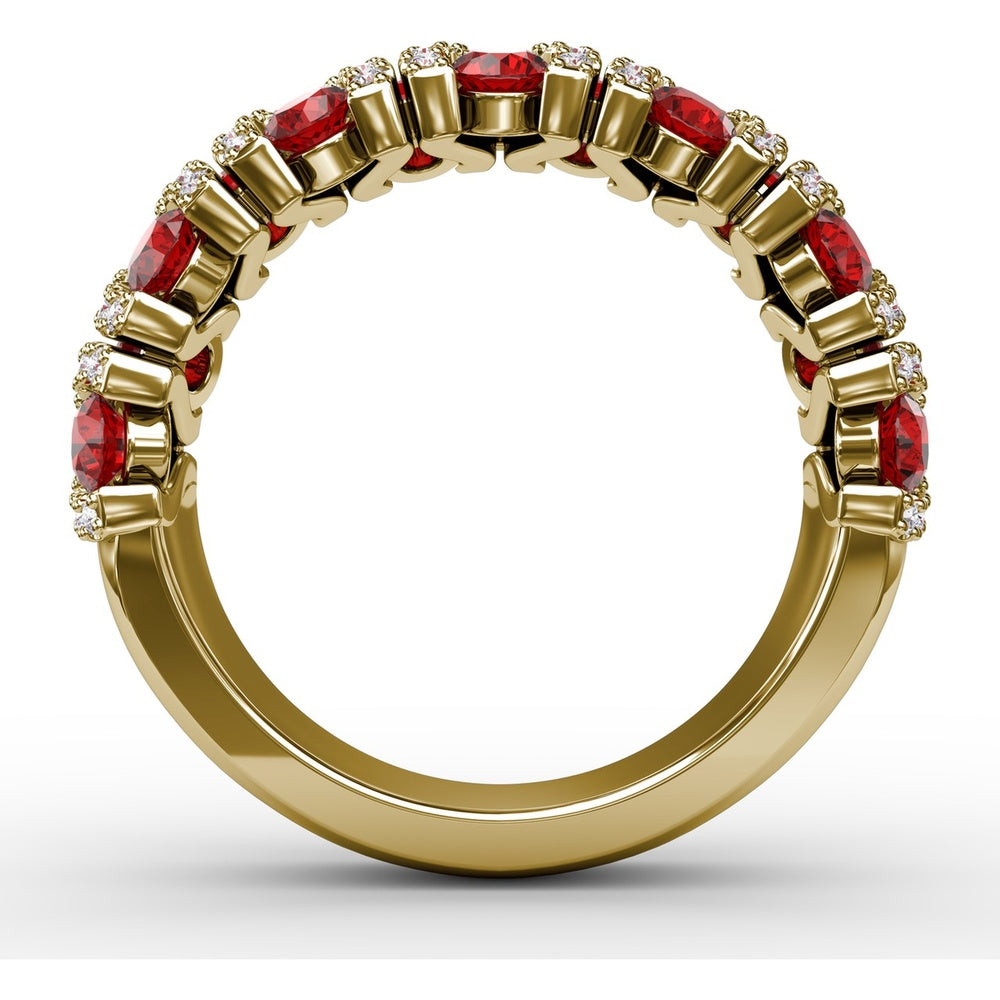 Statement Band with Prong-Set Round Rubies and Pavé Diamond Accents by Fana - 1.85 Carat Total Gemstone Weight