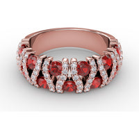 Statement Band with Prong-Set Round Rubies and Pavé Diamond Accents by Fana - 1.85 Carat Total Gemstone Weight