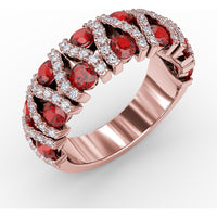 Statement Band with Prong-Set Round Rubies and Pavé Diamond Accents by Fana - 1.85 Carat Total Gemstone Weight