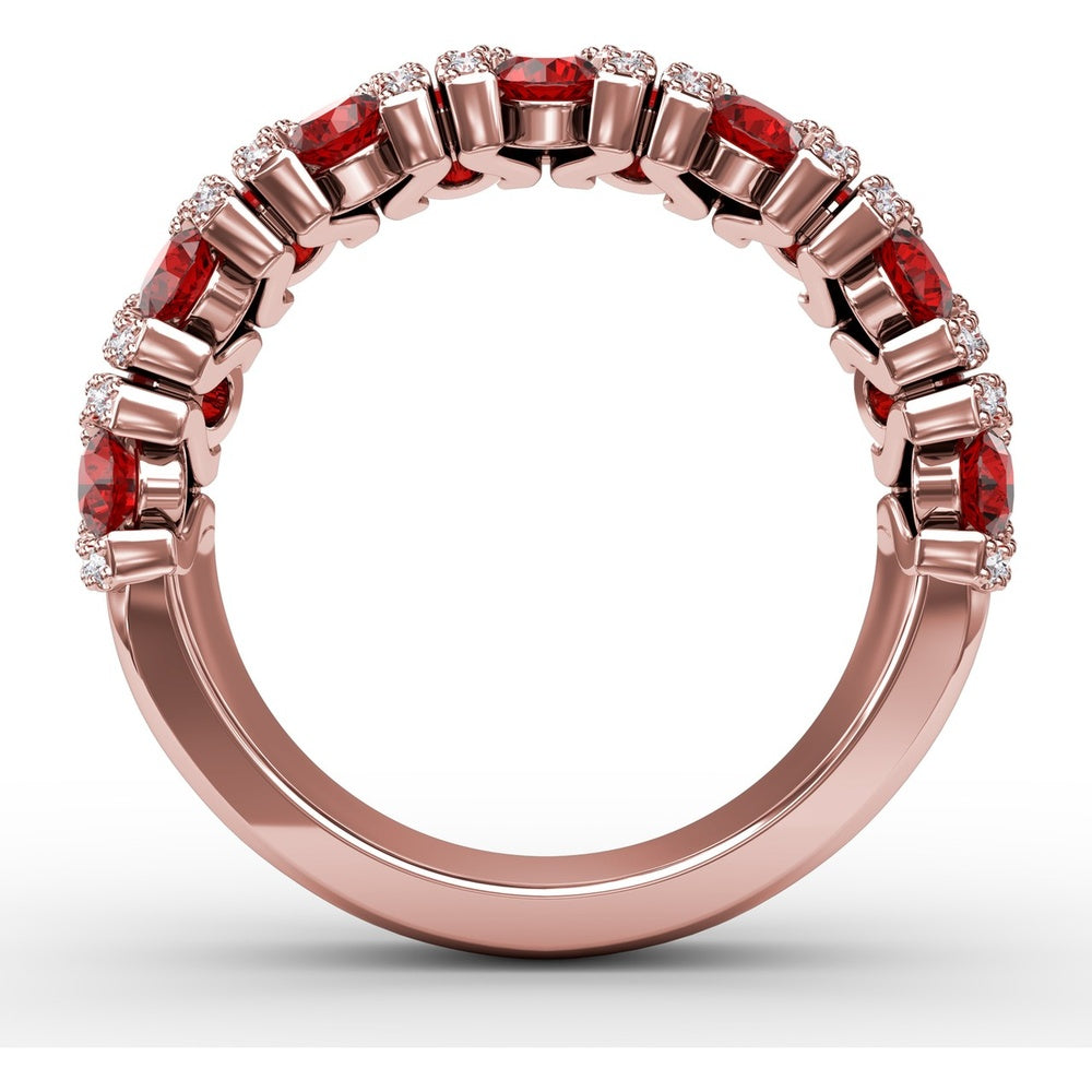 Statement Band with Prong-Set Round Rubies and Pavé Diamond Accents by Fana - 1.85 Carat Total Gemstone Weight
