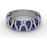 Statement Band with Round Sapphires and Pavé Diamond Openwork by Fana - 1.85 Carat Total Gemstone Weight