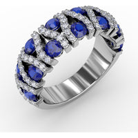 Statement Band with Round Sapphires and Pavé Diamond Openwork by Fana - 1.85 Carat Total Gemstone Weight