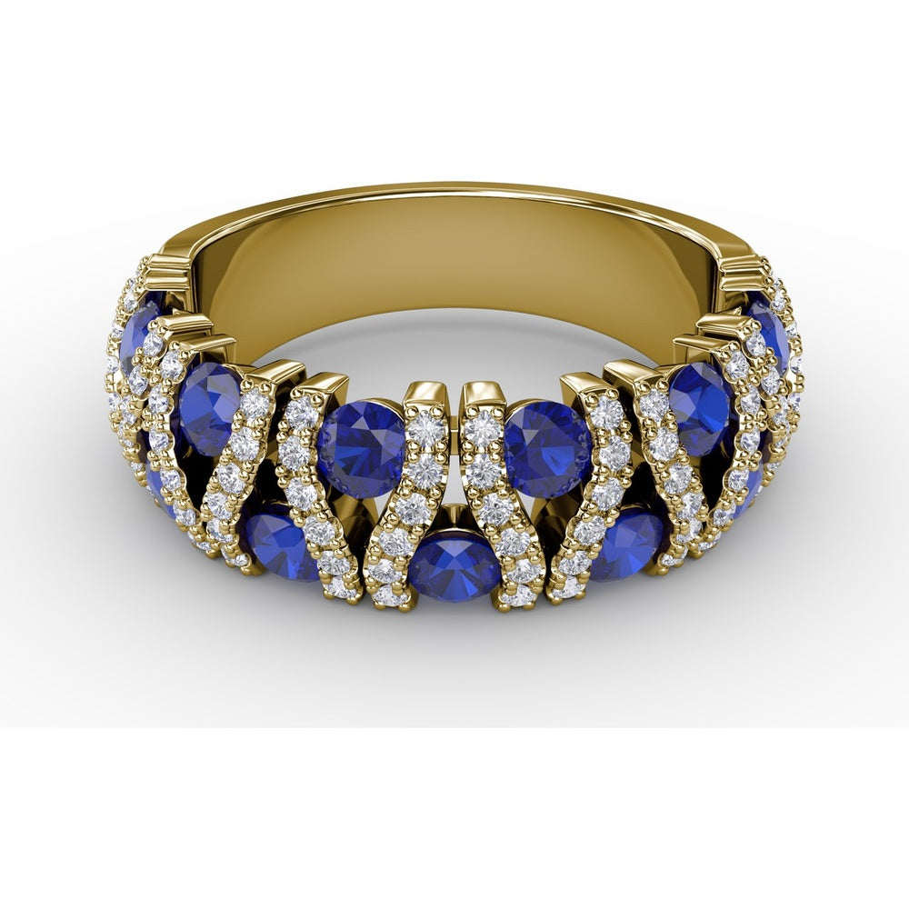 Statement Band with Round Sapphires and Pavé Diamond Openwork by Fana - 1.85 Carat Total Gemstone Weight