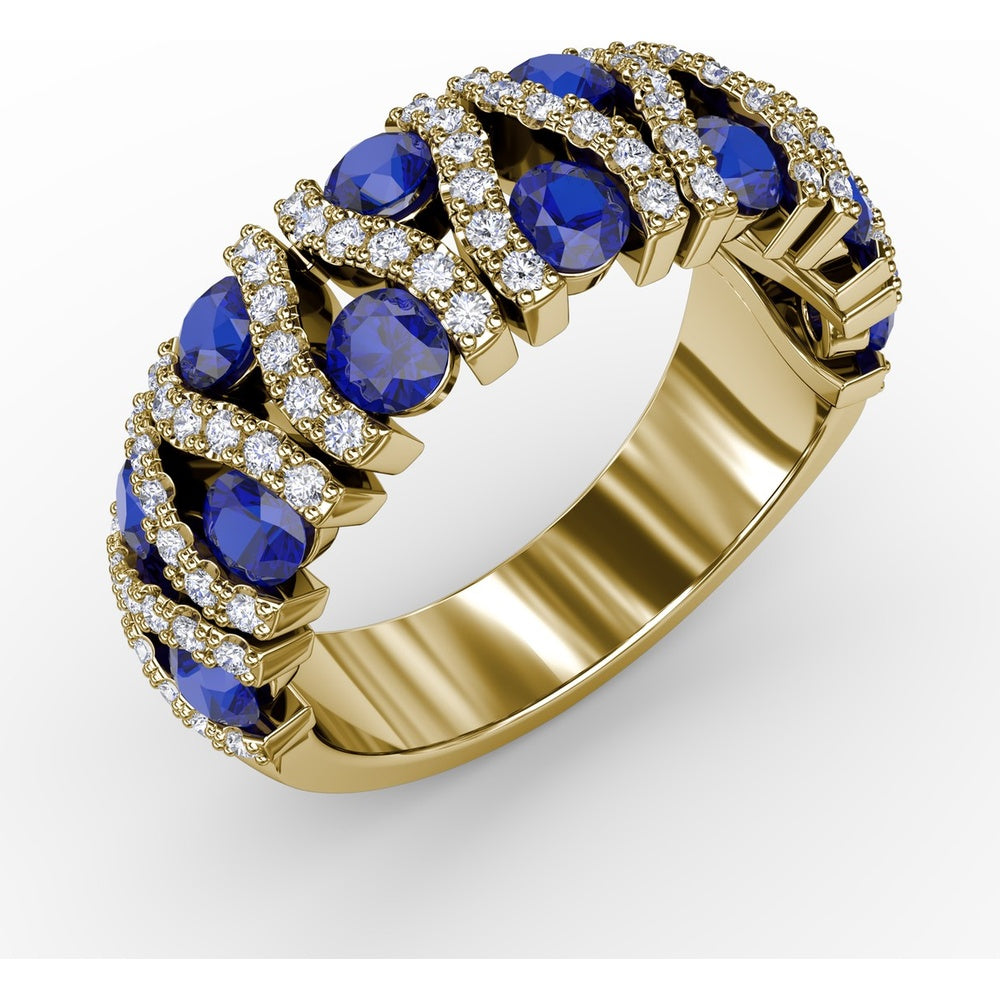 Statement Band with Round Sapphires and Pavé Diamond Openwork by Fana - 1.85 Carat Total Gemstone Weight