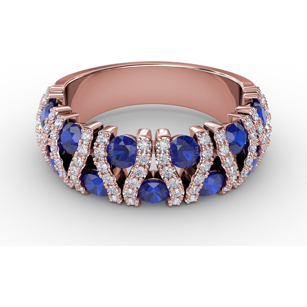 Statement Band with Round Sapphires and Pavé Diamond Openwork by Fana - 1.85 Carat Total Gemstone Weight