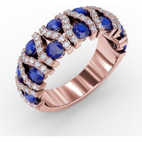 Statement Band with Round Sapphires and Pavé Diamond Openwork by Fana - 1.85 Carat Total Gemstone Weight