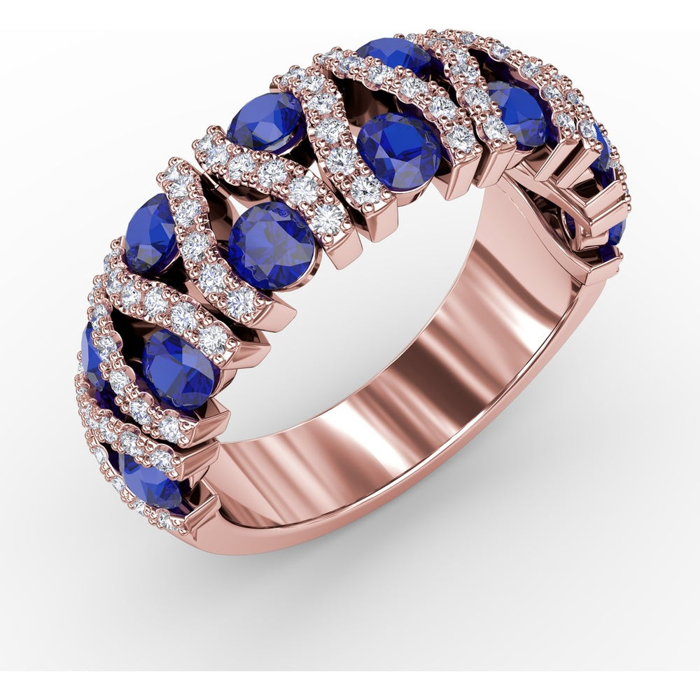 Statement Band with Round Sapphires and Pavé Diamond Openwork by Fana - 1.85 Carat Total Gemstone Weight