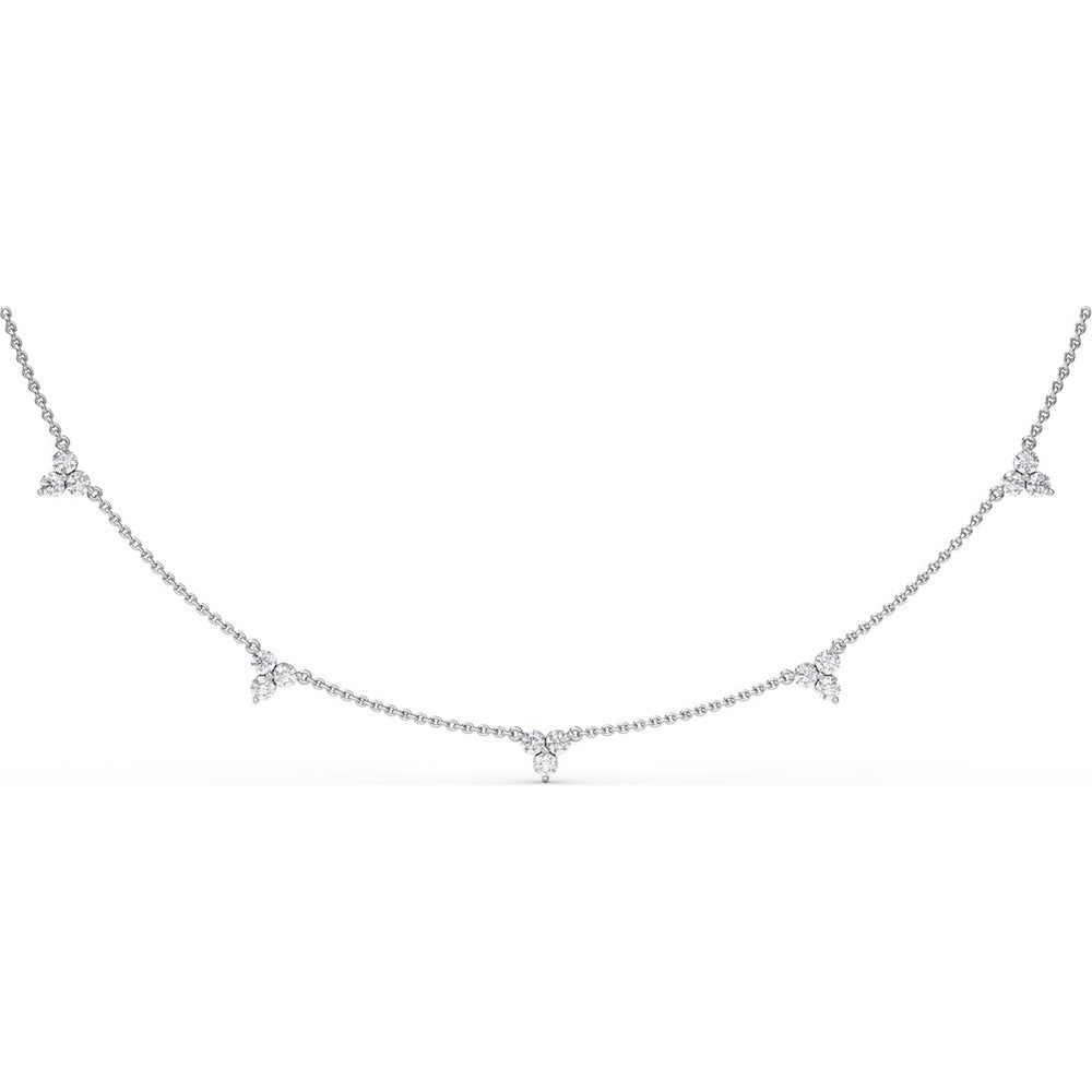 Station Necklace with 5 Clustered Round Diamond Trios by Fana - 1.58 Carat Total Diamond Weight