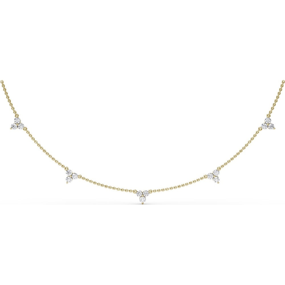 Station Necklace with 5 Clustered Round Diamond Trios by Fana - 1.58 Carat Total Diamond Weight