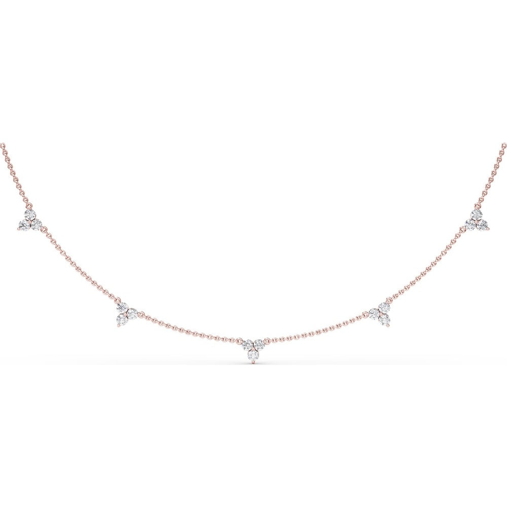 Station Necklace with 5 Clustered Round Diamond Trios by Fana - 1.58 Carat Total Diamond Weight