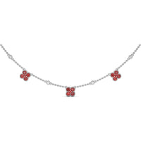 Station Necklace with Milgrain Floral Round Ruby Clusters by Fana - 1.14 Carat Total Ruby Weight