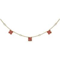 Station Necklace with Milgrain Floral Round Ruby Clusters by Fana - 1.14 Carat Total Ruby Weight
