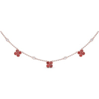 Station Necklace with Milgrain Floral Round Ruby Clusters by Fana - 1.14 Carat Total Ruby Weight