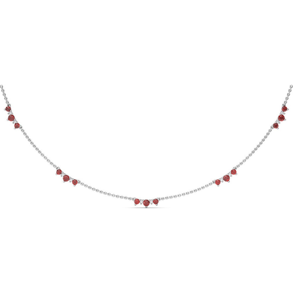 Station Necklace with Prong Set Round Rubies and Diamond Accents by Fana - 1.56 Carat Total Gemstone Weight